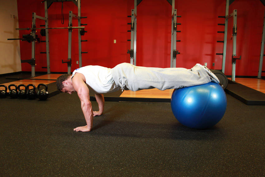 Push Up With Feet On An Exercise Ball