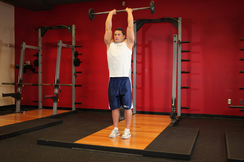 Standing Overhead Barbell Triceps Extension